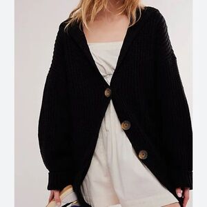 FREE PEOPLE SWIM TOO DEEP CARDIGAN BLACK MEDIUM